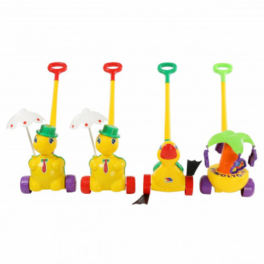 Каталка с ручкой (микс №1)Черепеашка-каталка Тортила с ручкой - 4 шт, каталка Пальма с ручкой - 4 шт,каталка Утёнок с ручкой - 4 шт. — Полесье Россия