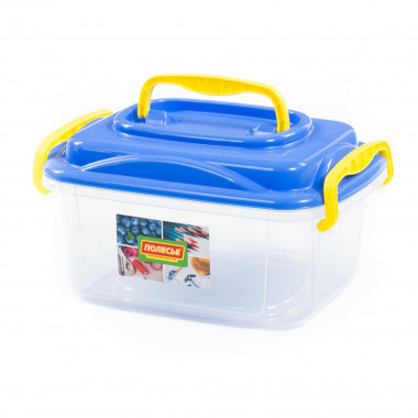 Контейнер №54 с крышкой, 285х195х155 мм, 3,6 литра (корпус бесцветный, крышка синяя) — Полесье Россия